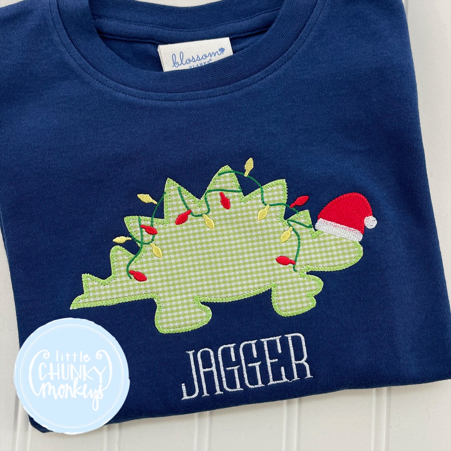 Boy Shirt - Santa Dino Lights on Navy