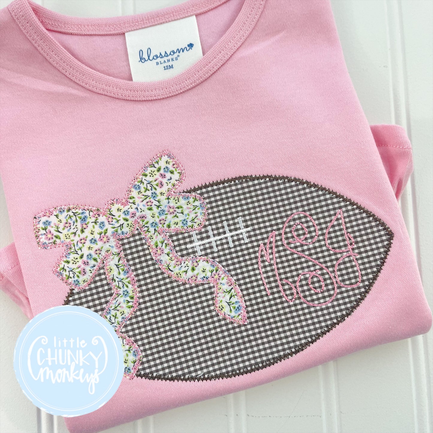 Girl Shirt - Football with Bow on Light Pink