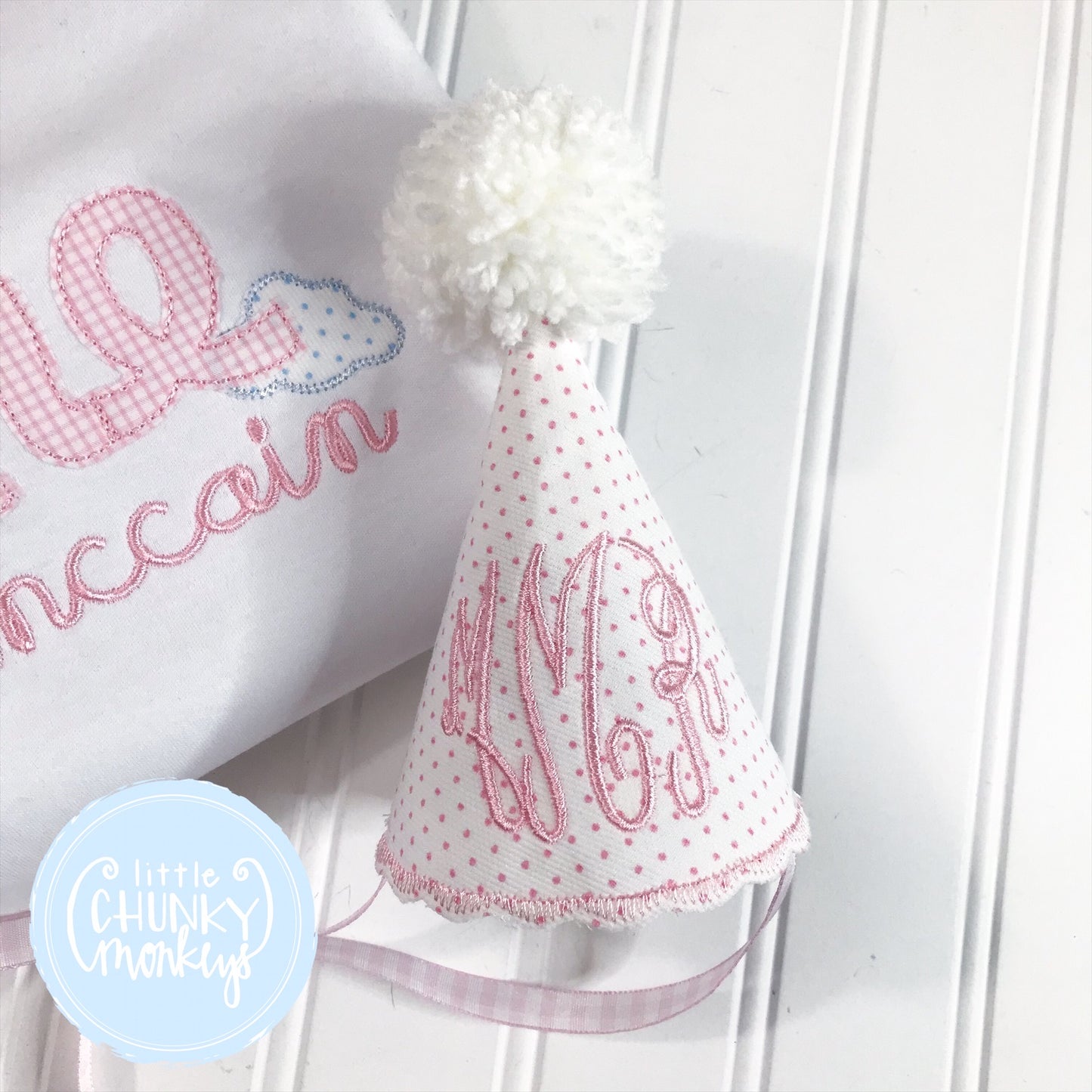 Mini Birthday Hat - Monogram on Pink Dot
