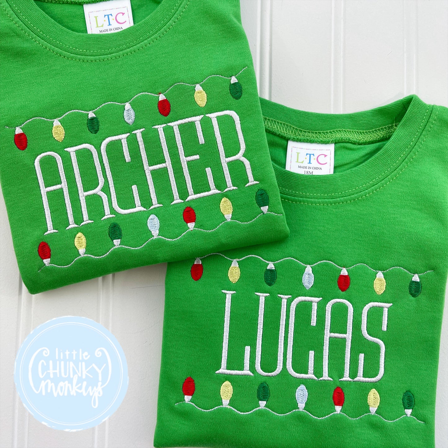 Boy Shirt - Christmas Lights on Green