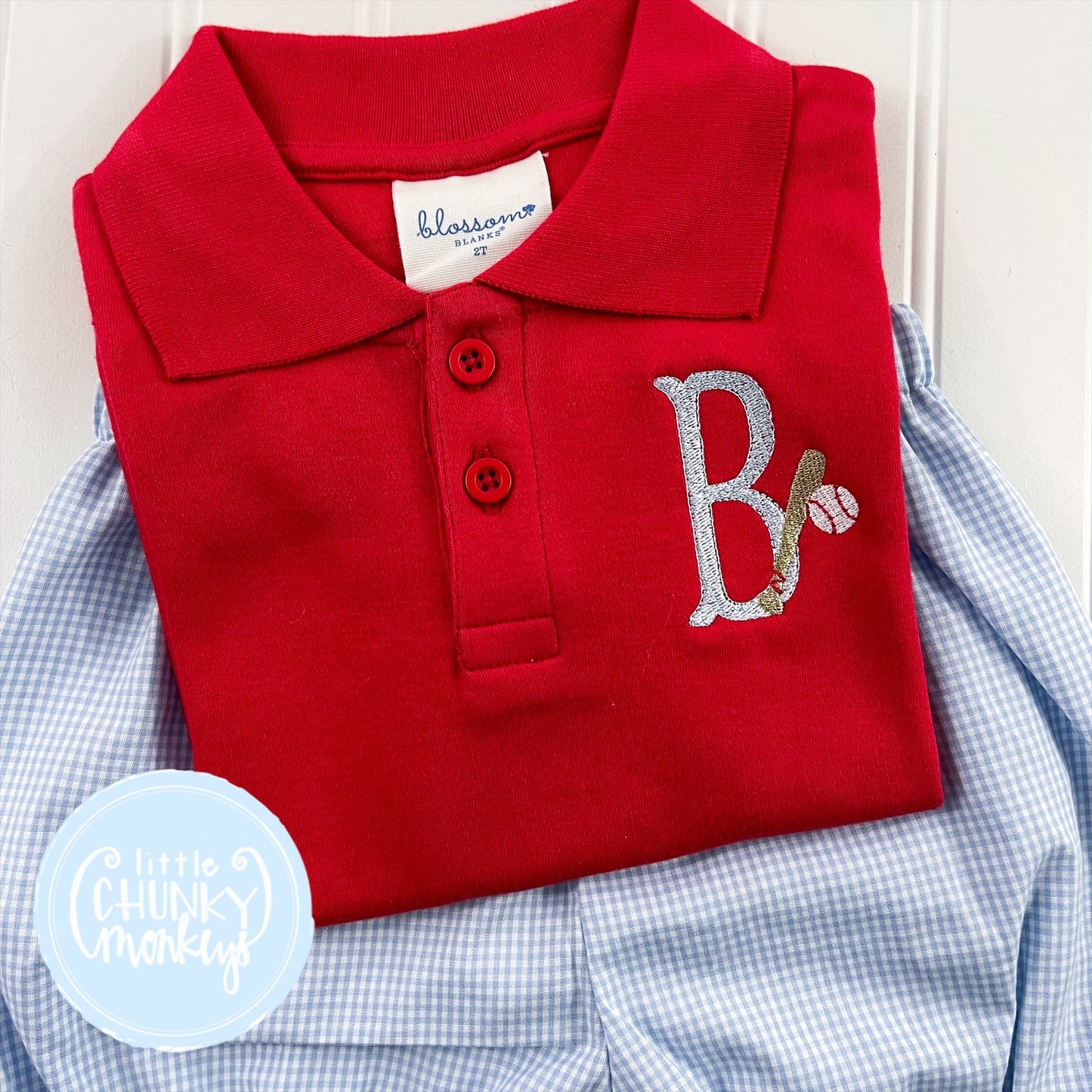 Boy Short Sleeve Polo - Baseball Initial "B" 2T