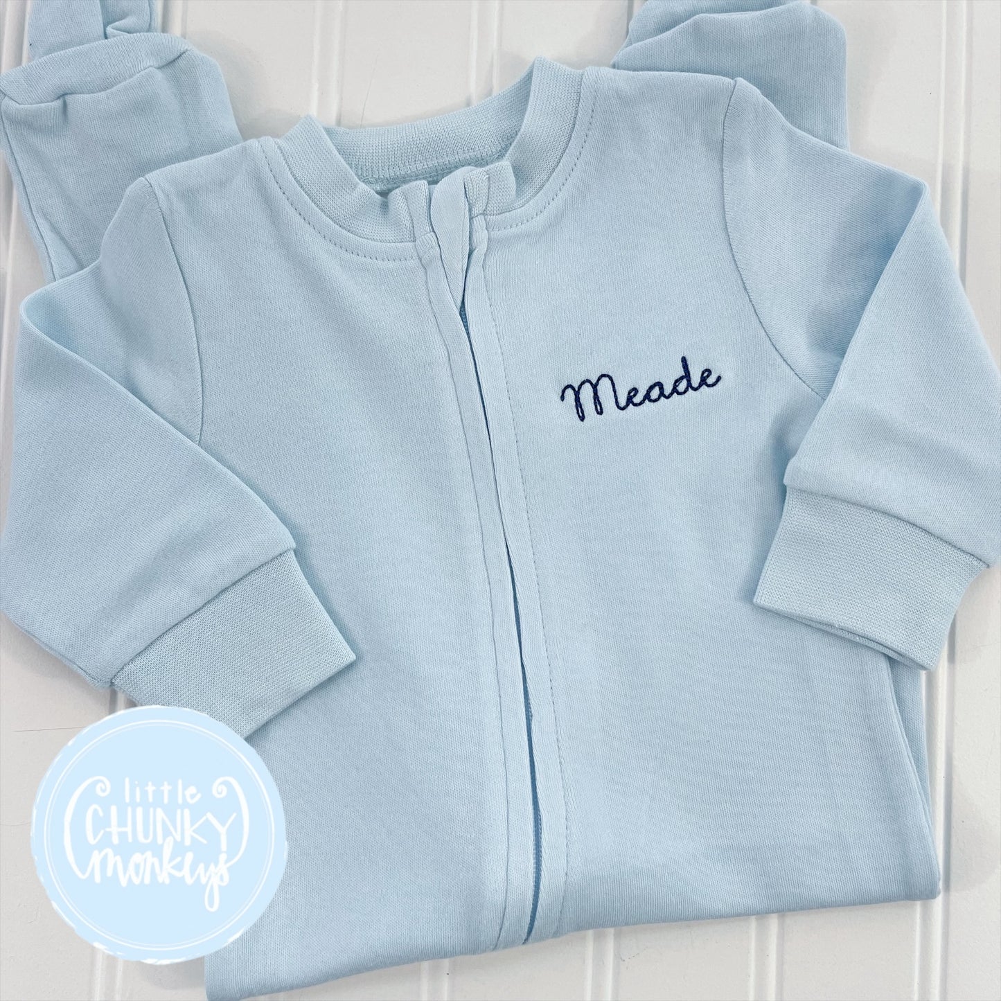 Light Blue Footed Romper - Script Name