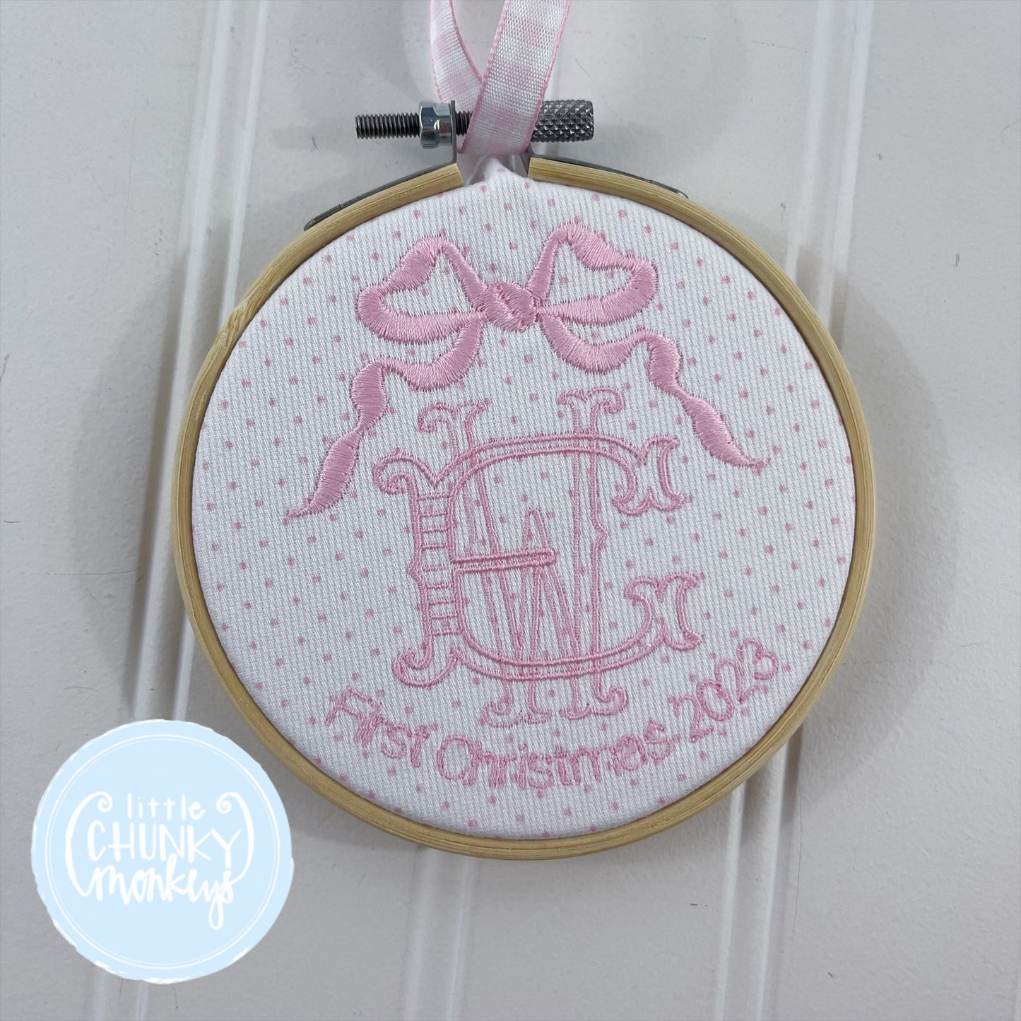 Heirloom Bow First Christmas Ornament - Pink