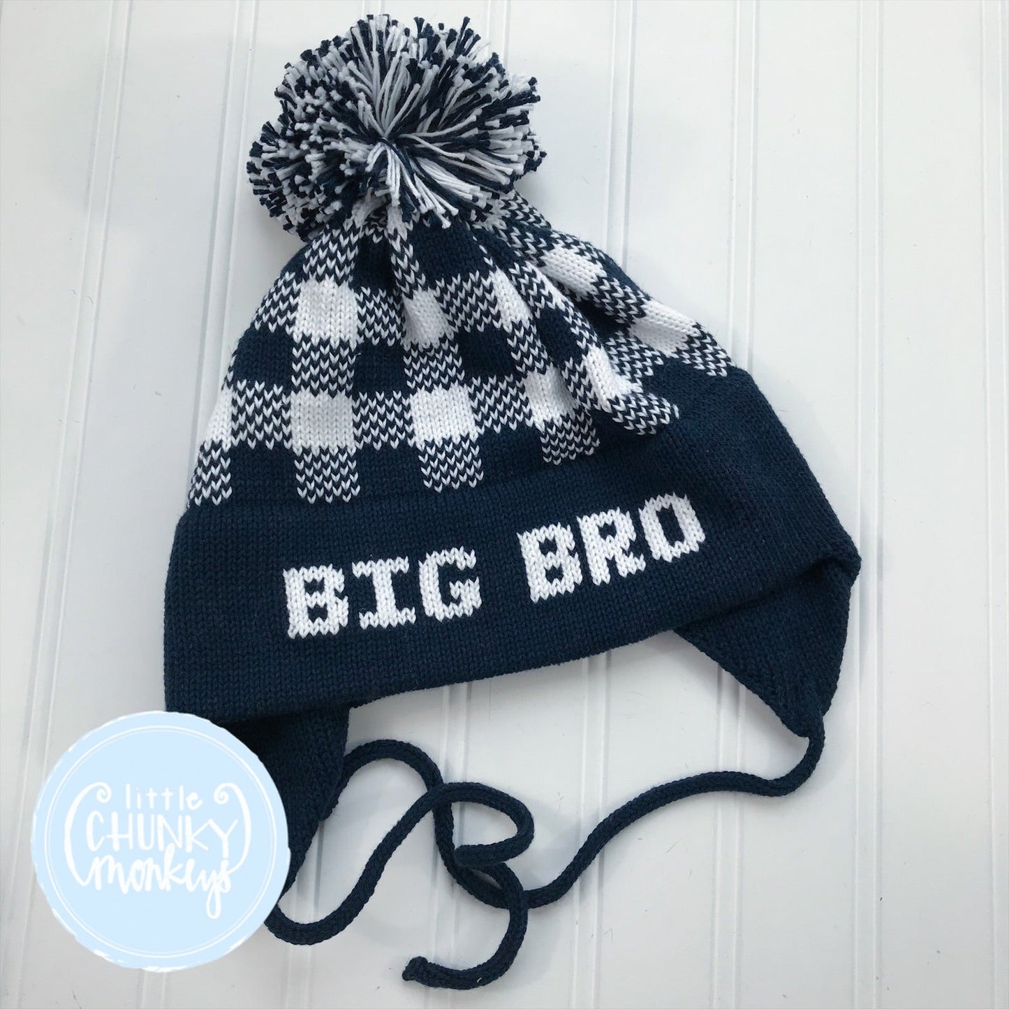 Ready to Ship - Custom Knit Plaid Hat Sample - Navy Big Bro - Child Size (5Y+)
