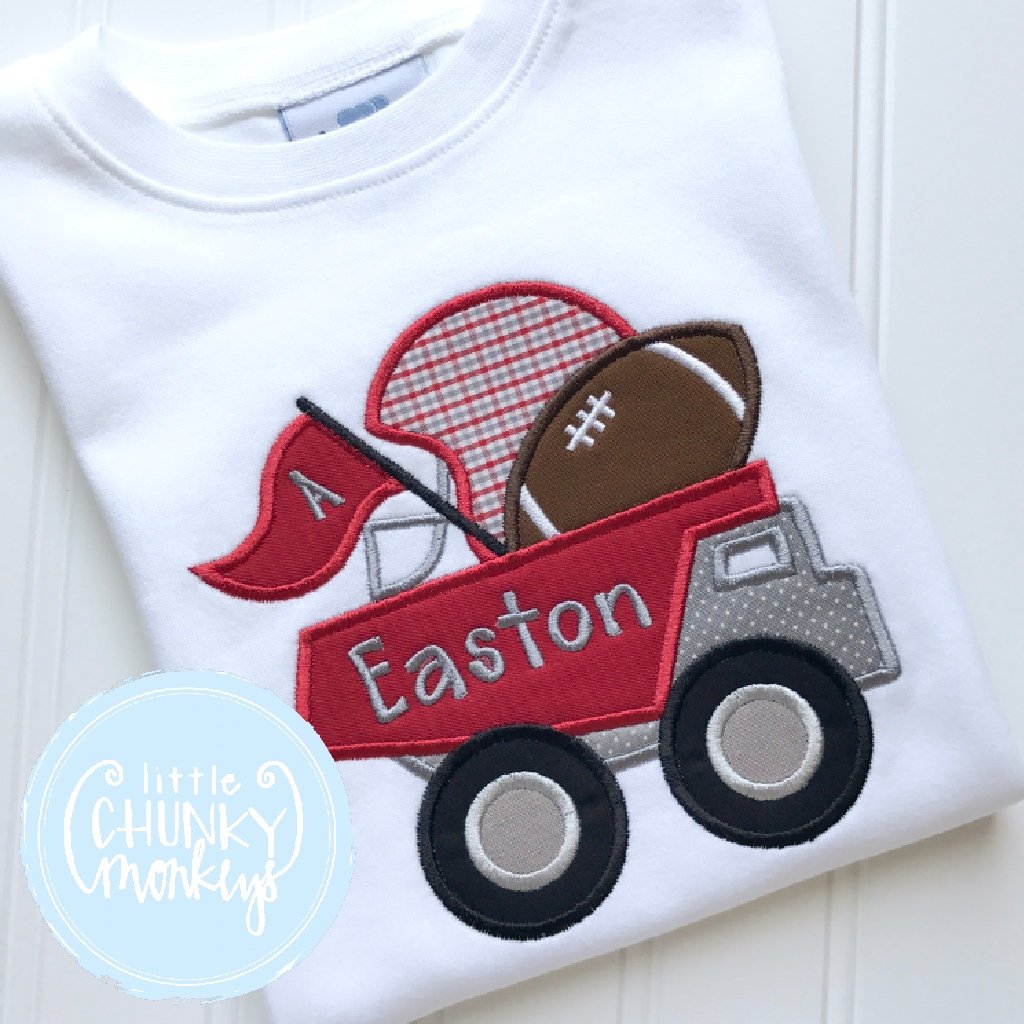 Boy Outfit - Crimson Football Dumptruck Applique Shirt