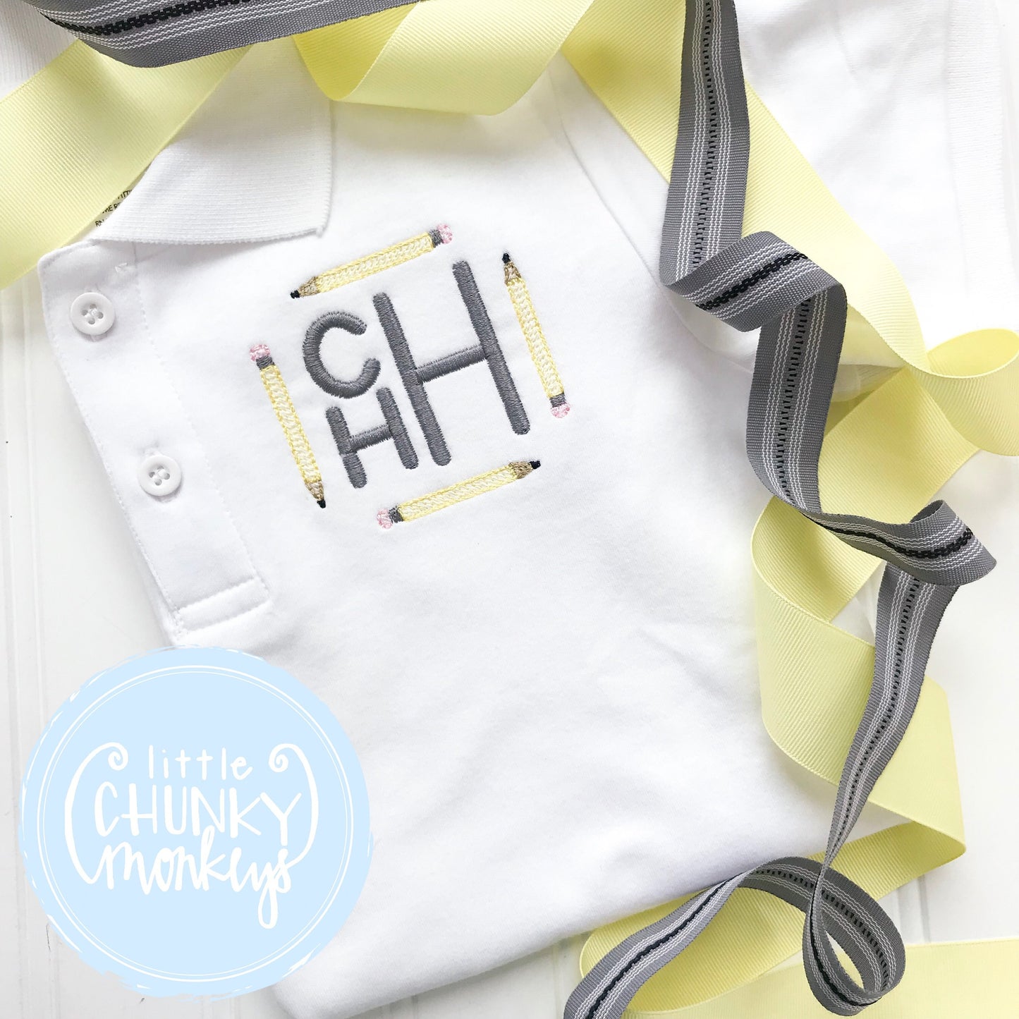 Boy Polo Shirt - Back To School Polo Shirt - Personalized Polo Shirt with pencils and Initial Stack.
