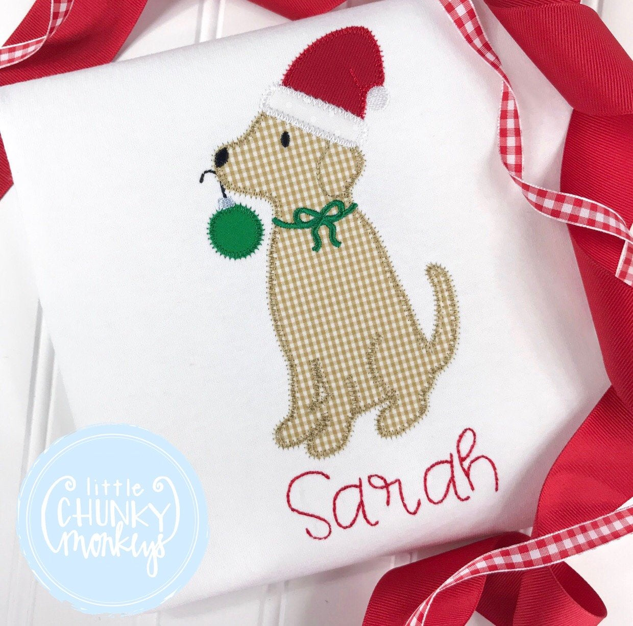 Girl Shirt - Lab Wearing Santa Hat with Personalization
