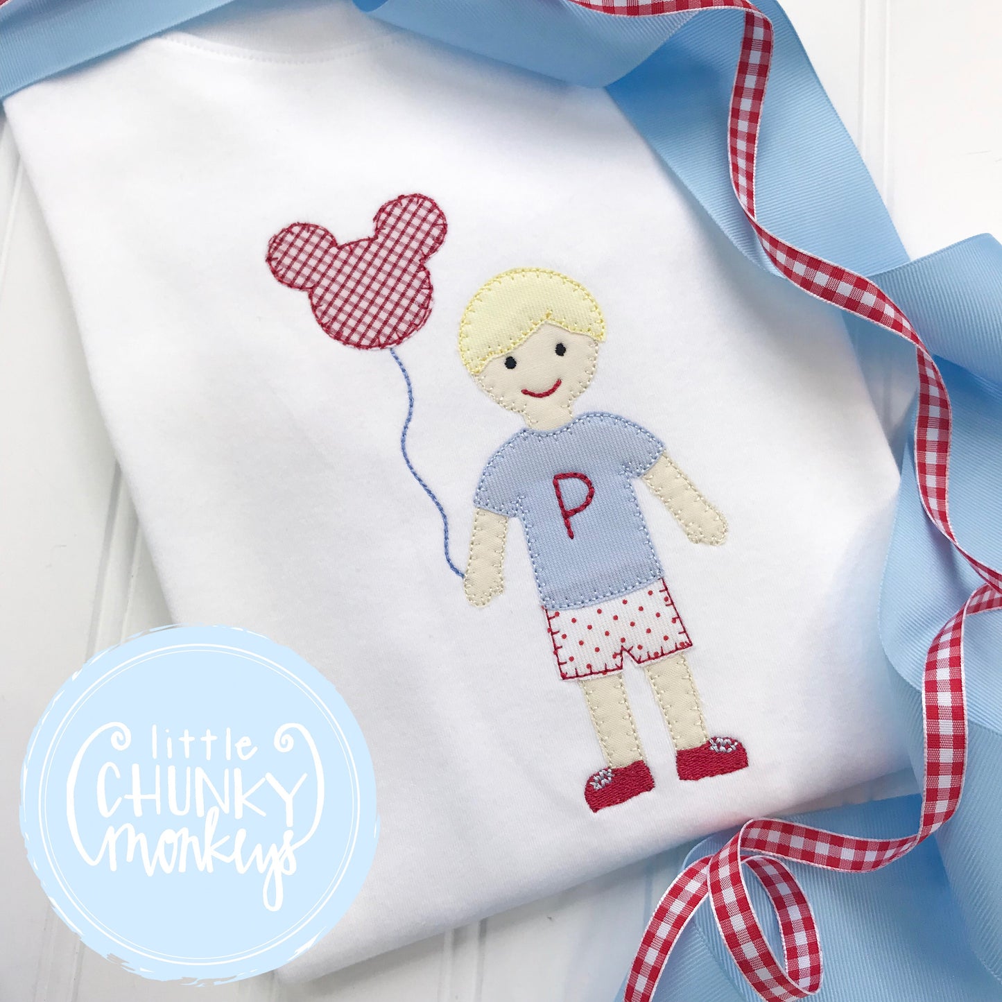 Boy Shirt - Boy Shirt - Blonde Haired Boy with Mouse Balloon