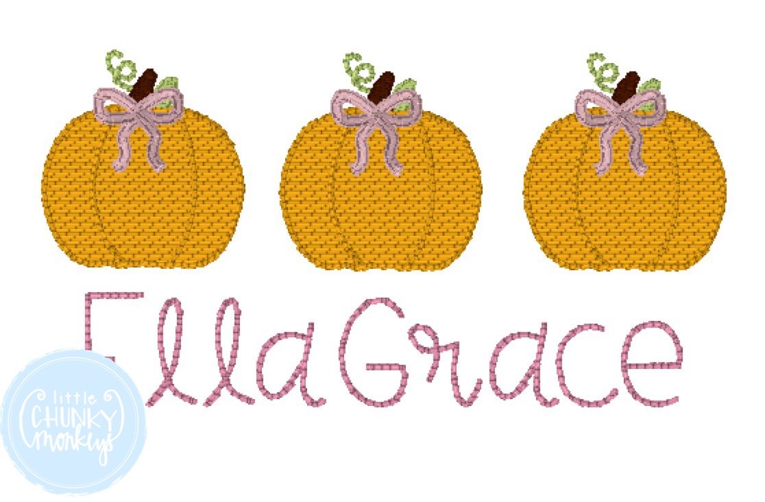 Girl Shirt- Pumpkin Trio with Bows and Personalization