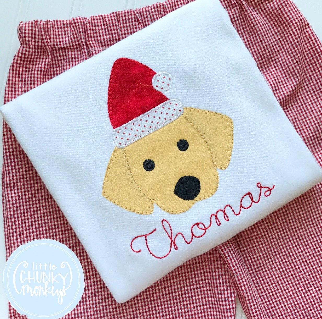 Boy Shirt -Dog Wearing Santa Hat with Personalization