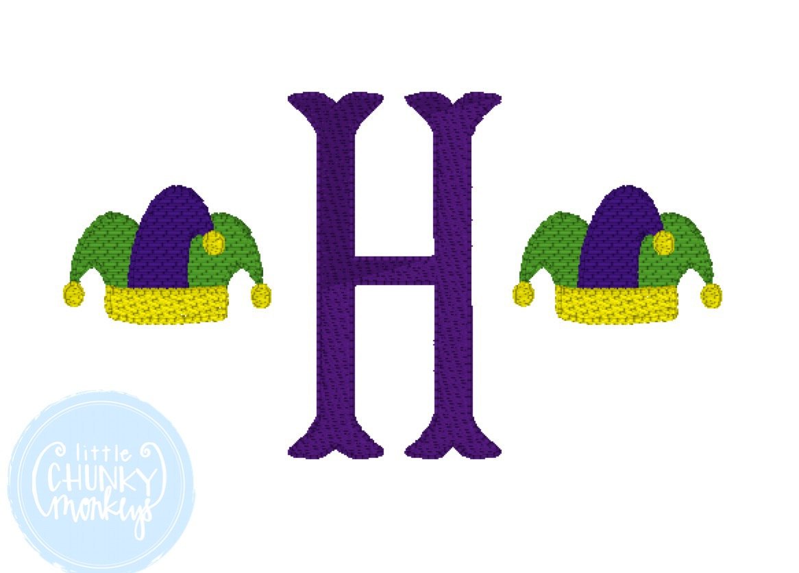 Boy Shirt - Boy Mardi Gras Shirt - Single Initial with Mini Mardi Gras Hats