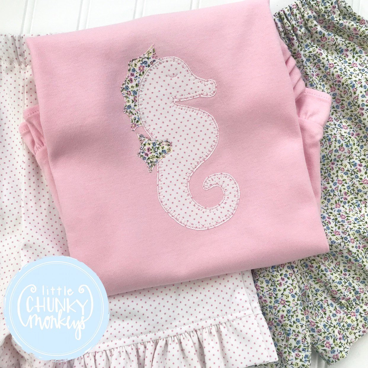 Girl Shirt - Seahorse Applique on Light Pink