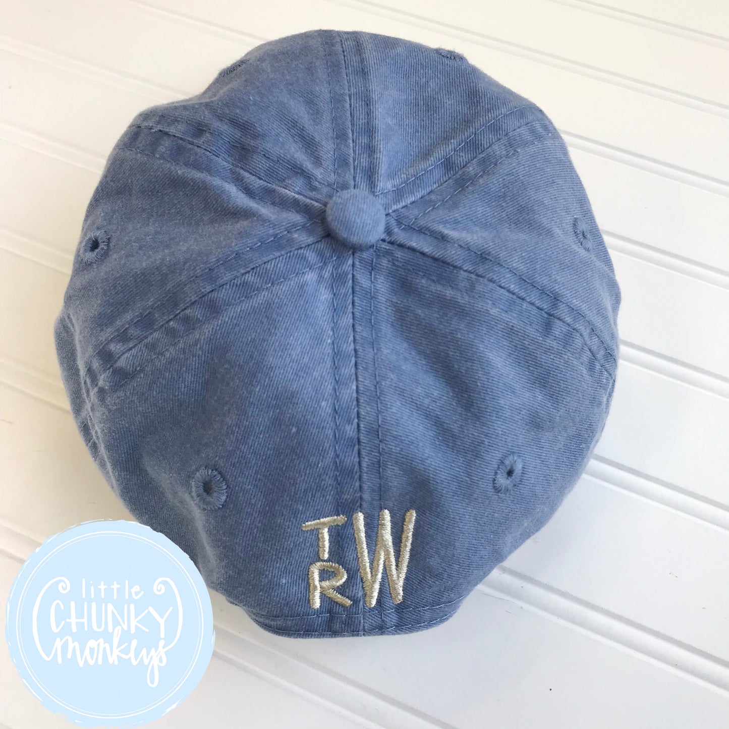 Toddler Kid Hat - Faded Baby Blue Hat with Stitched Sitting Dog
