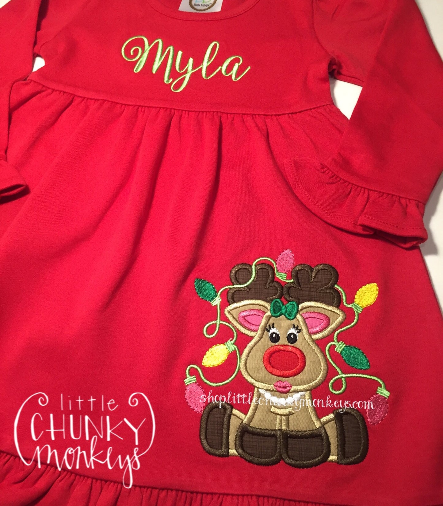 Girl Outfit - Christmas Outfit - Reindeer Ruffle Dress