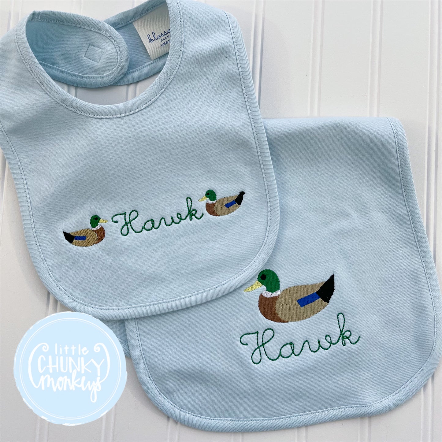 Single Mallard with Name Bib or Burp Cloth