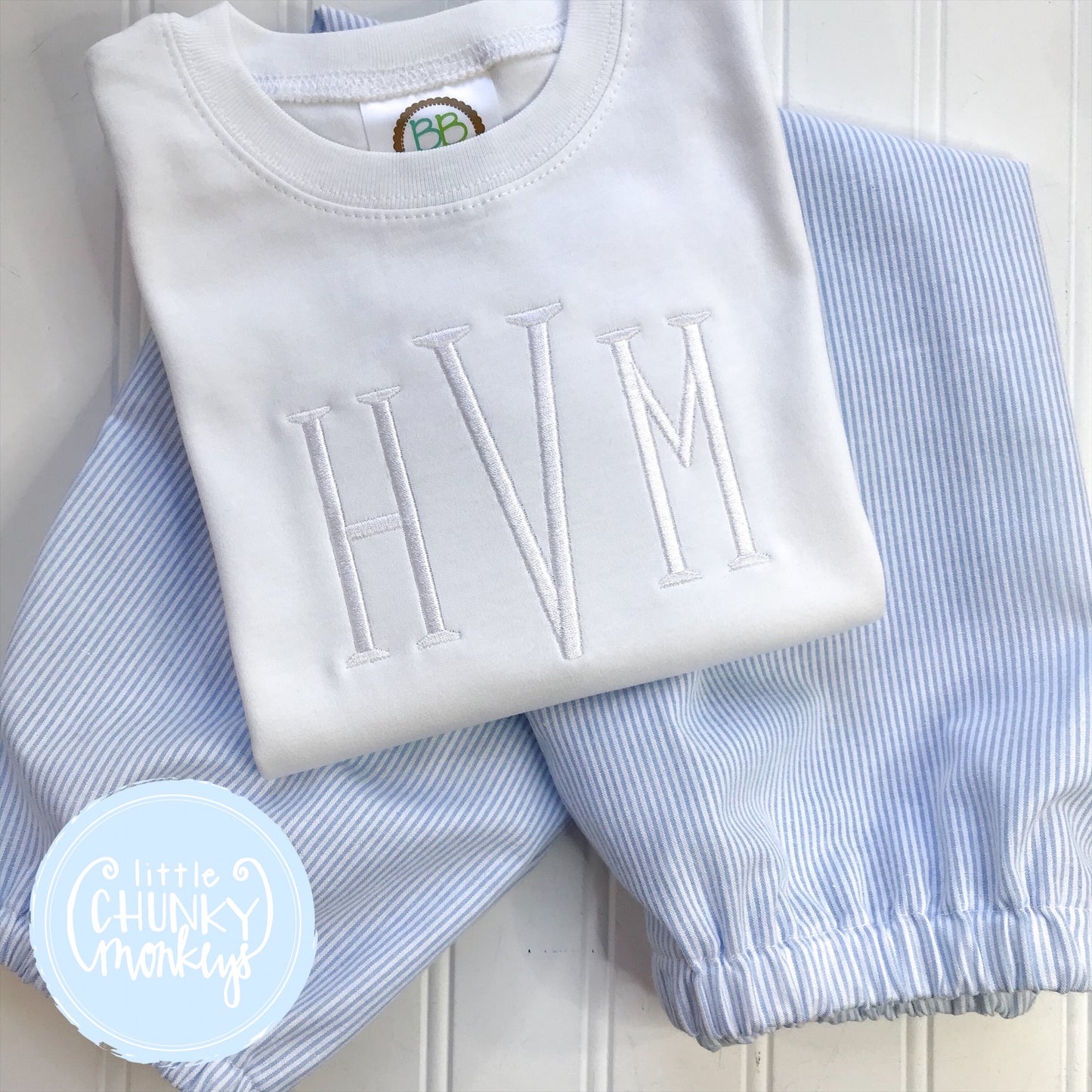 Boy Shirt - Embroidered Monogram on White shirt