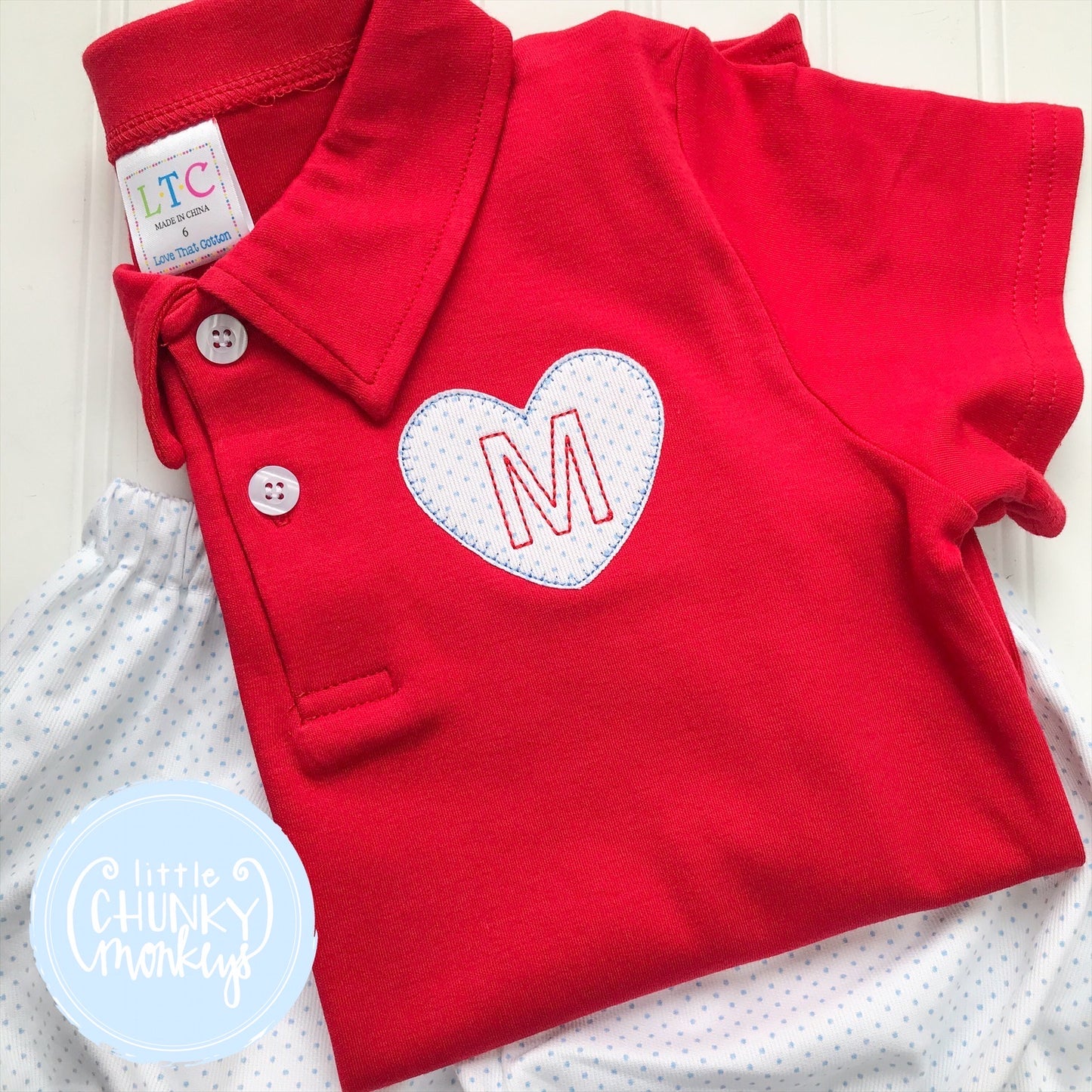 Boy Polo Shirt - Personalized Polo Shirt with Single Initial and Mini Heart Applique