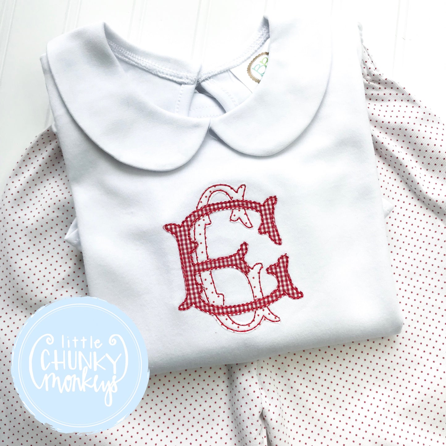 Girl Peter Pan Collar Shirt - Double Stack Applique Monogram