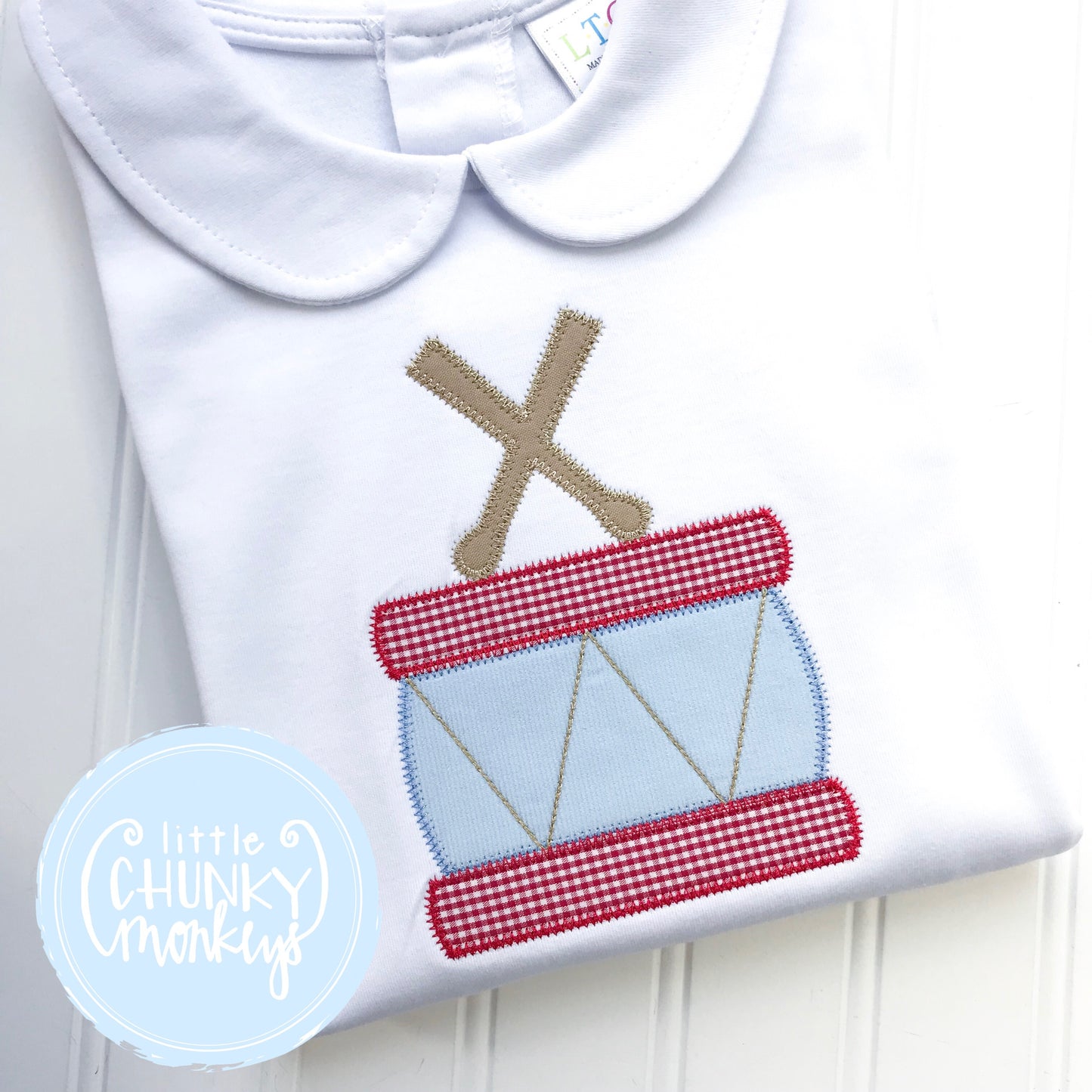 Boy Peter Pan Collar Shirt - Christmas Shirt - Drum Applique