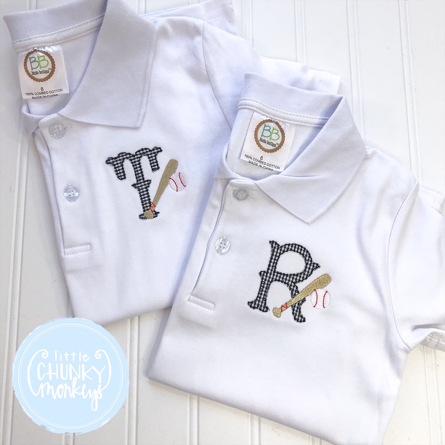 Boy Polo Shirt - Initial with Baseball Bats