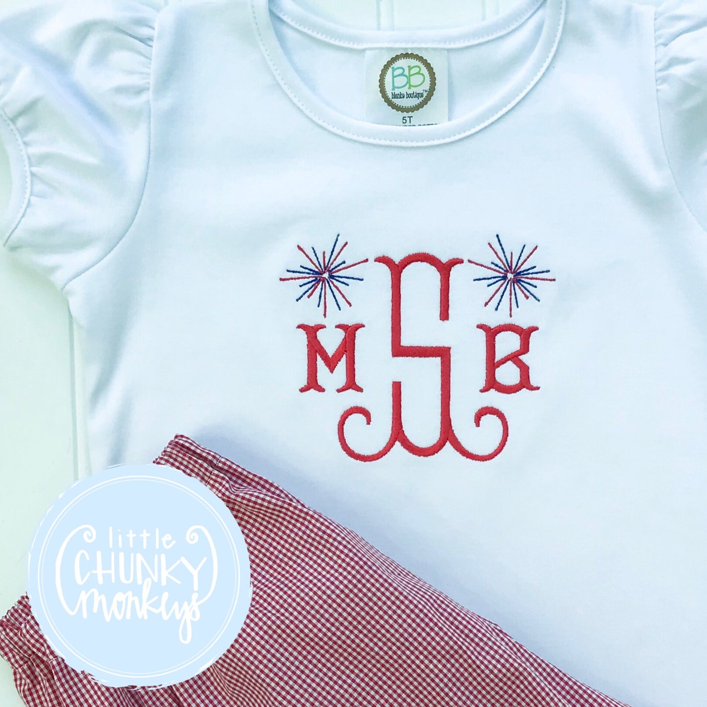 Girl Shirt - Monogram with Fireworks Minis