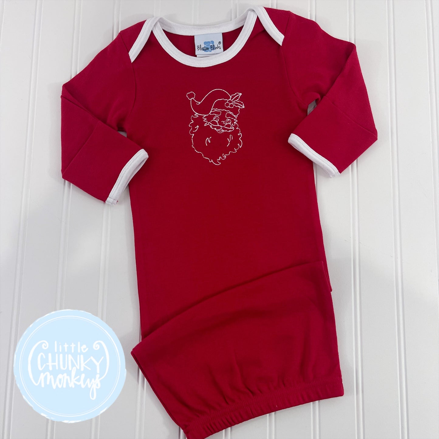 Red Christmas Baby Gown with Santa Embroidery