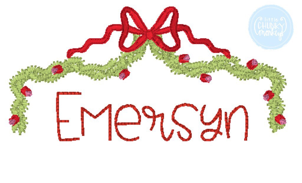 Girl Shirt - Stitched Name with Christmas Garland