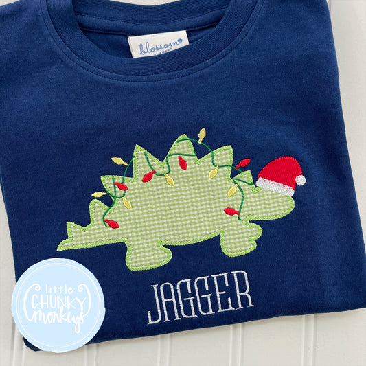 Boy Shirt - Santa Dino Lights on Navy