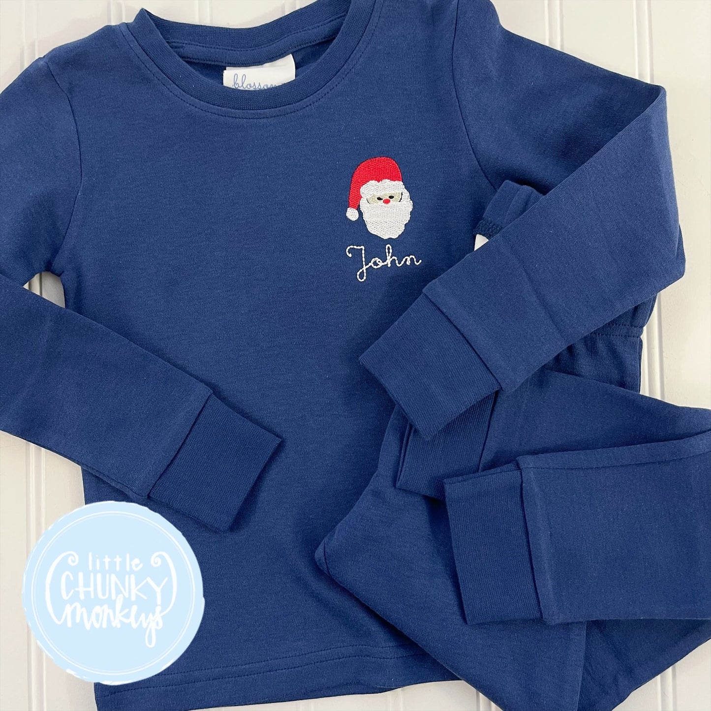 Navy Fitted Pajamas - Mini santa