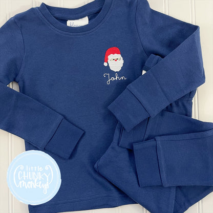 Navy Fitted Pajamas - Mini santa