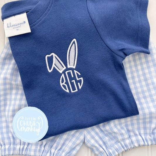 Boy Shirt - Bunny Initial on Navy