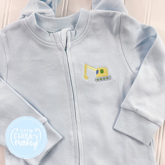 Light Blue Footed Romper - Excavator