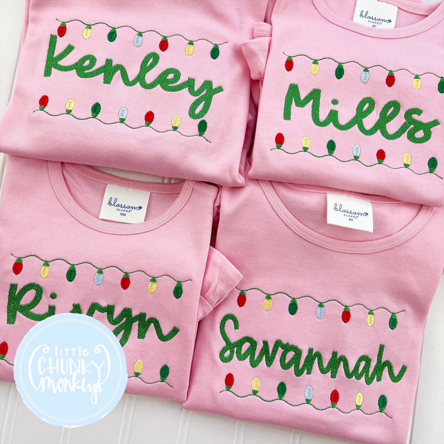 Girl Shirt - Christmas Lights on Light Pink