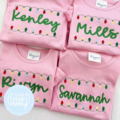 Girl Shirt - Christmas Lights on Light Pink