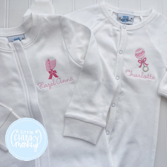 White Footed Romper - Bonnet