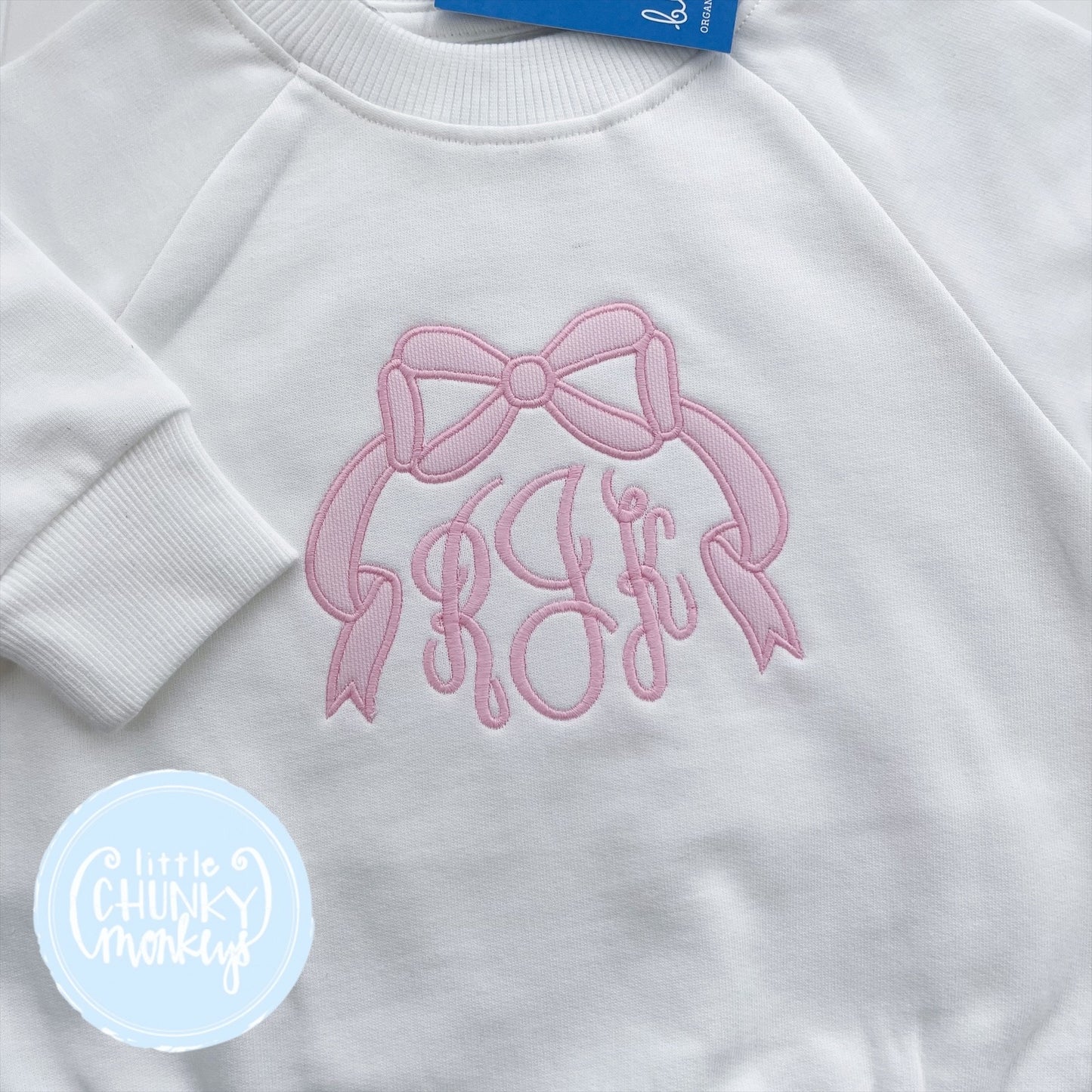 White Sweatshirt Bubble - Applique Bow and Initials