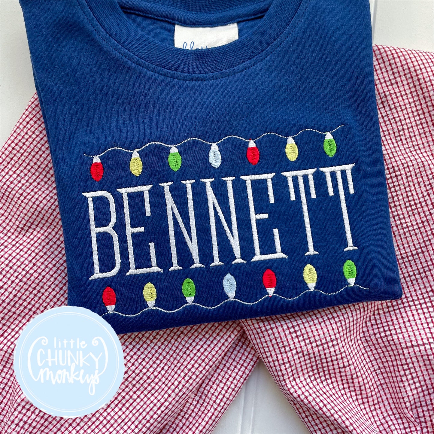 Boy Shirt - Christmas Lights on Navy
