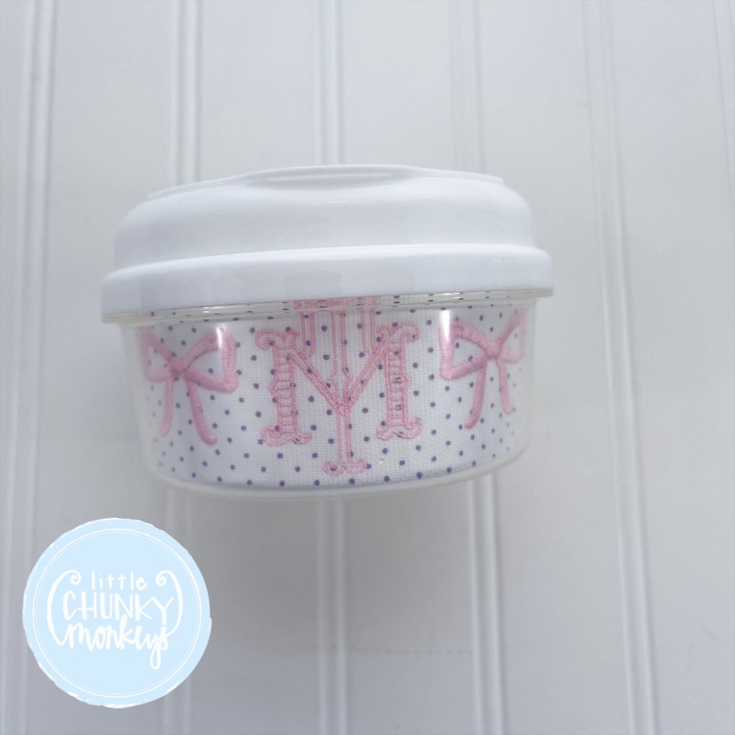 Bow Double Stack Cup or Snack Bowl with Purple Bitty Dot