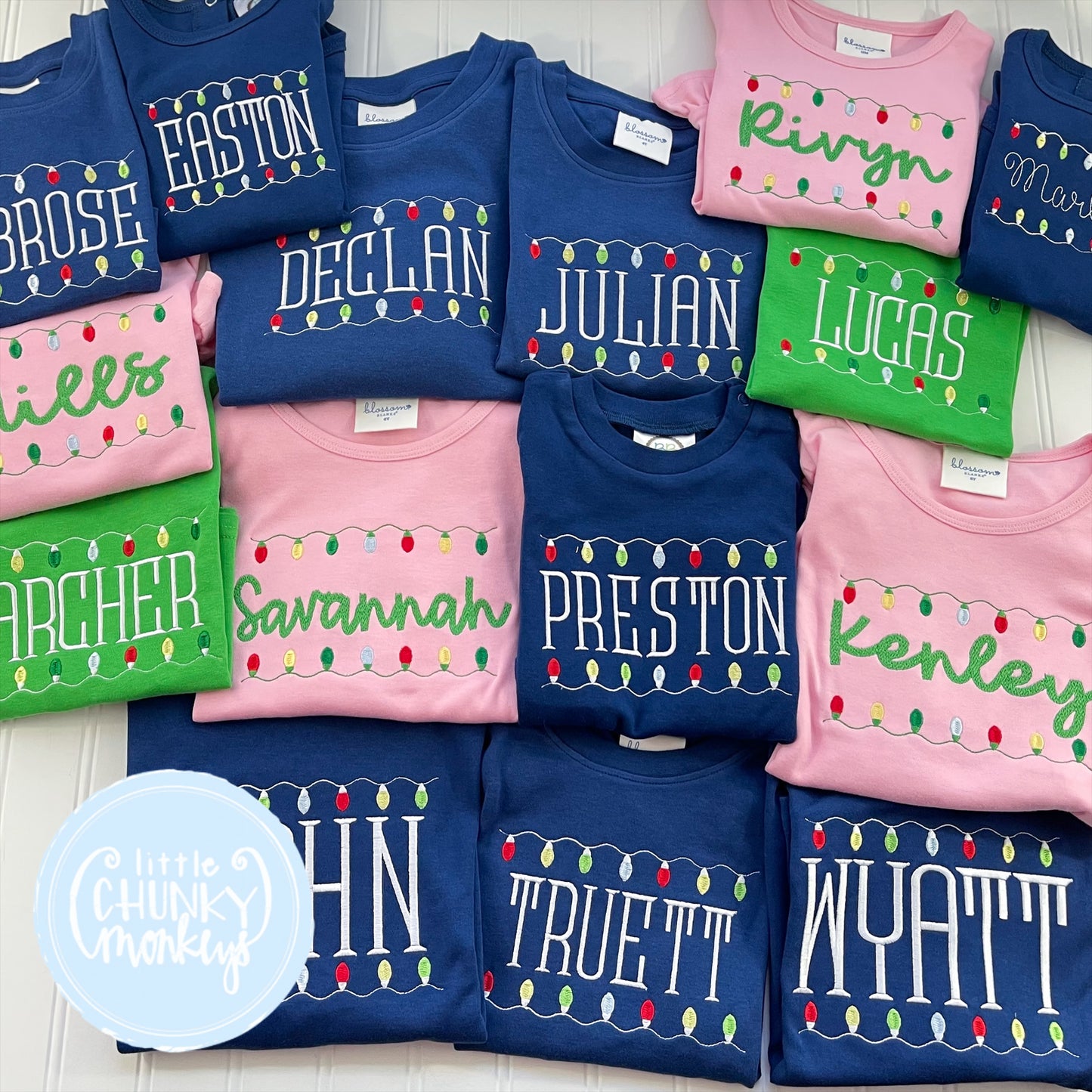 Boy Shirt - Christmas Lights on Navy