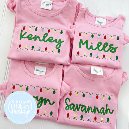 Girl Shirt - Christmas Lights on Light Pink