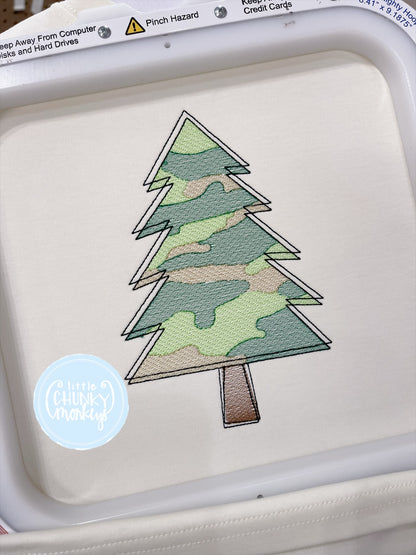 Boy Shirt - Camo Christmas Tree on Cream Shirt