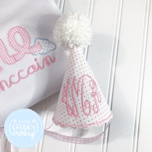 Mini Birthday Hat - Monogram on Pink Dot