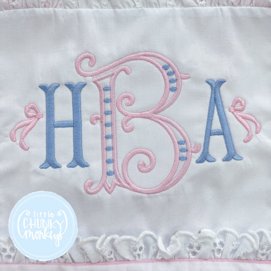 Girl Shirt - Fishtail Scroll Monogram with Bows on White Shirt