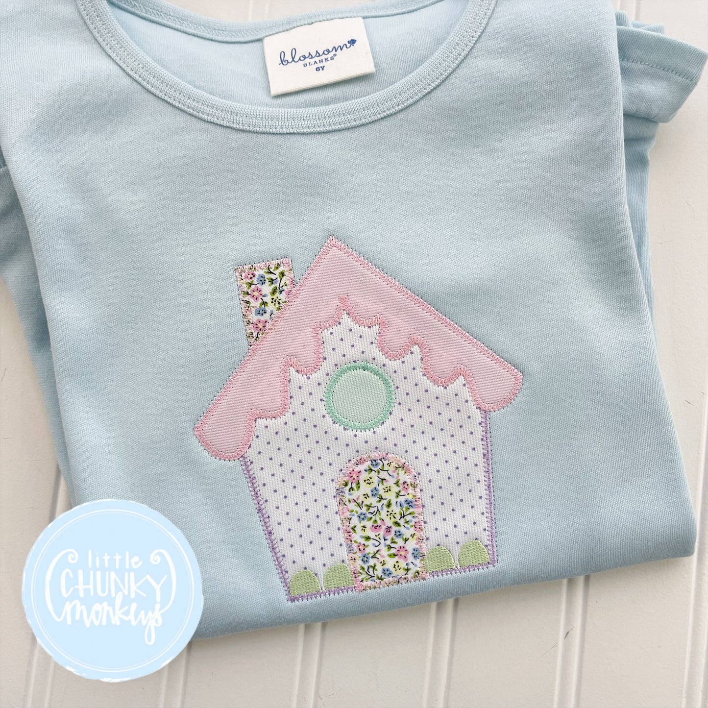 Girl Shirt - Gingerbread House on Light Blue