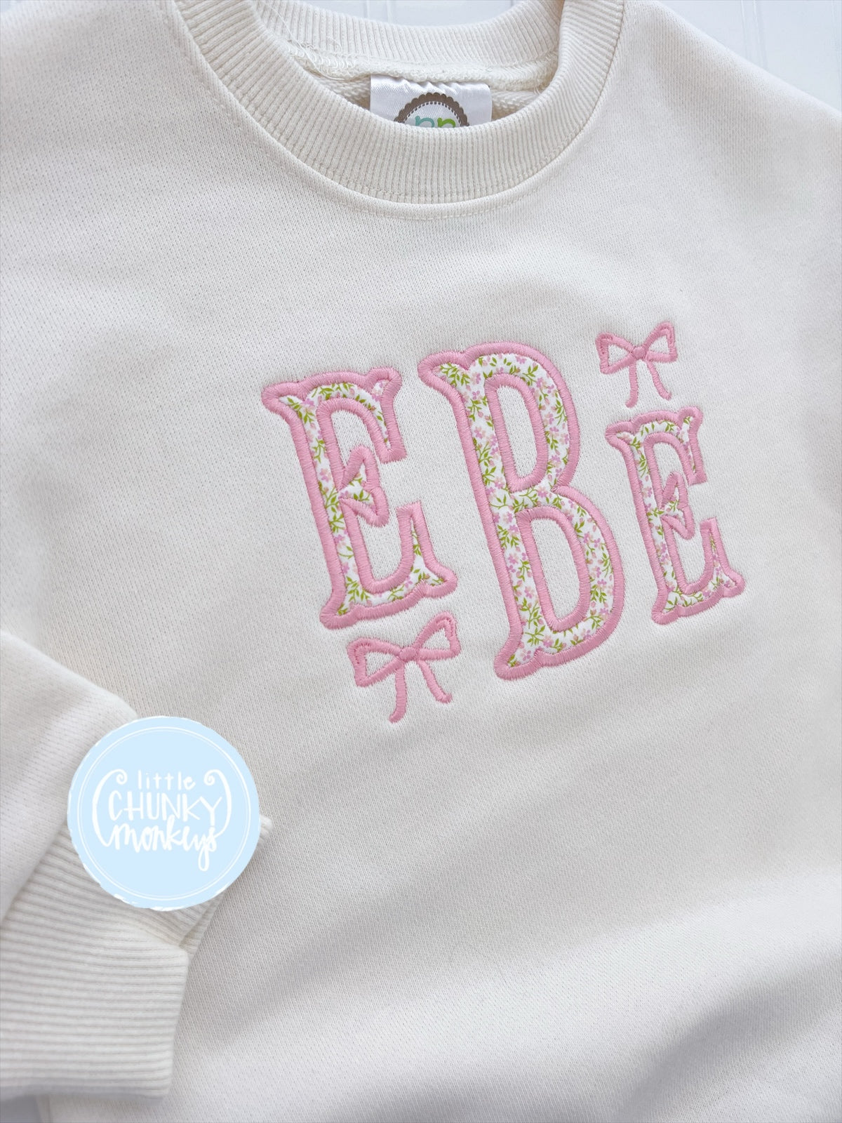 Cream Sweatshirt Bubble - Floral Applique Monogram with Bows