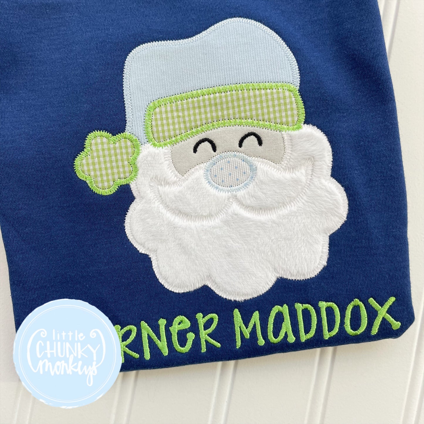Boy Shirt - Applique Santa + Personalization on Navy