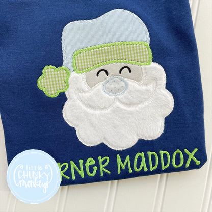 Boy Shirt - Applique Santa + Personalization on Navy