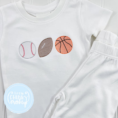 White Fitted Organic Cotton Pajamas - Sports Trio