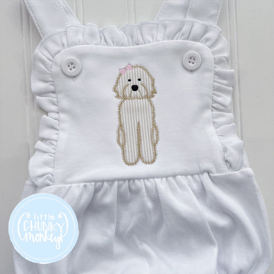 Girls Ruffle Sunsuit- Applique Goldendoodle