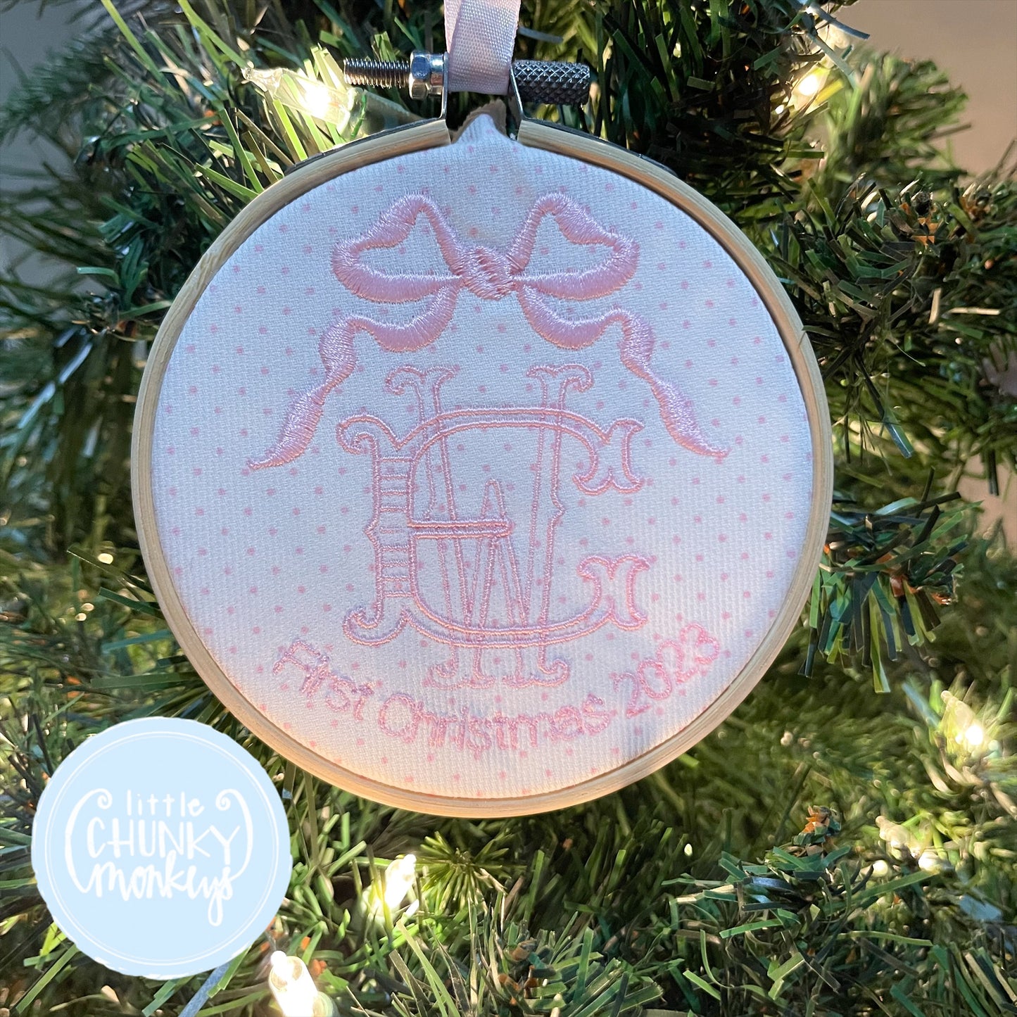 Heirloom Bow First Christmas  Ornament - Pink